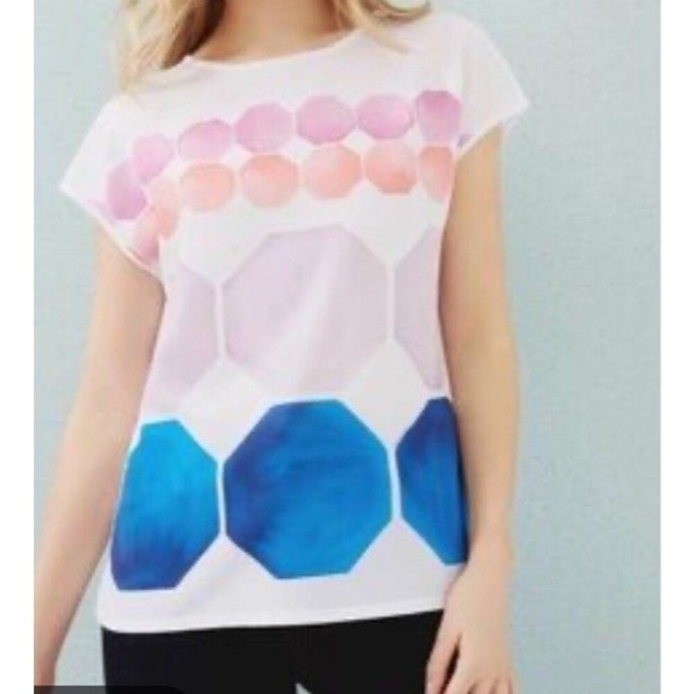 Ted Baker Rozey Top Geometric Jewel Print Mixed Media White Size 10 Boxy - Picture 10 of 12